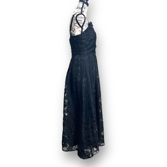 Lulus Flirtatious Crush Black Burnout Floral Pleated Bow Midi Dress Whimsygoth S - Picture 3 of 11